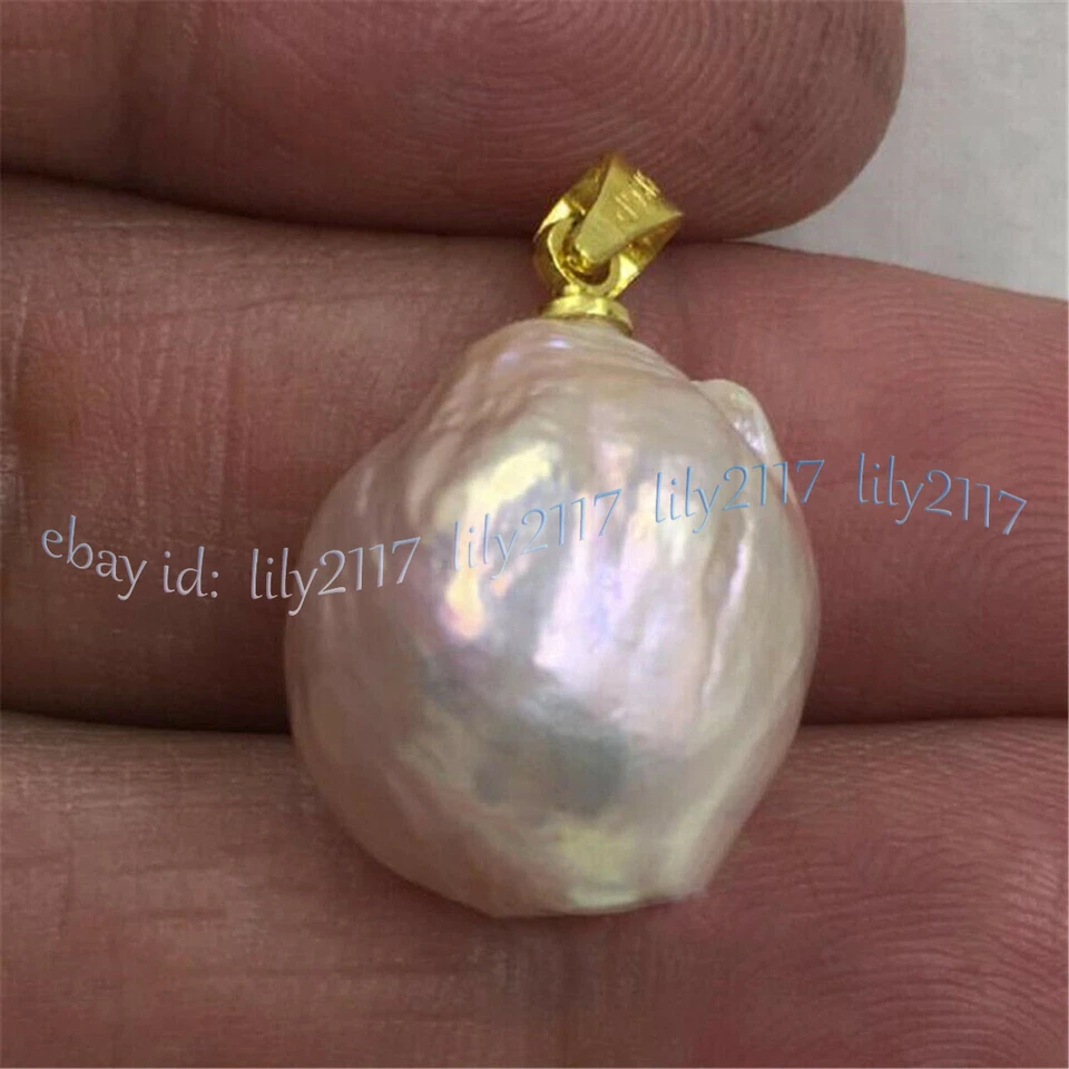 Colgante de perlas barrocas naturales reales de oro amarillo de 14 quilates AAA rosa de 13-14 mm Foto 4 de 4