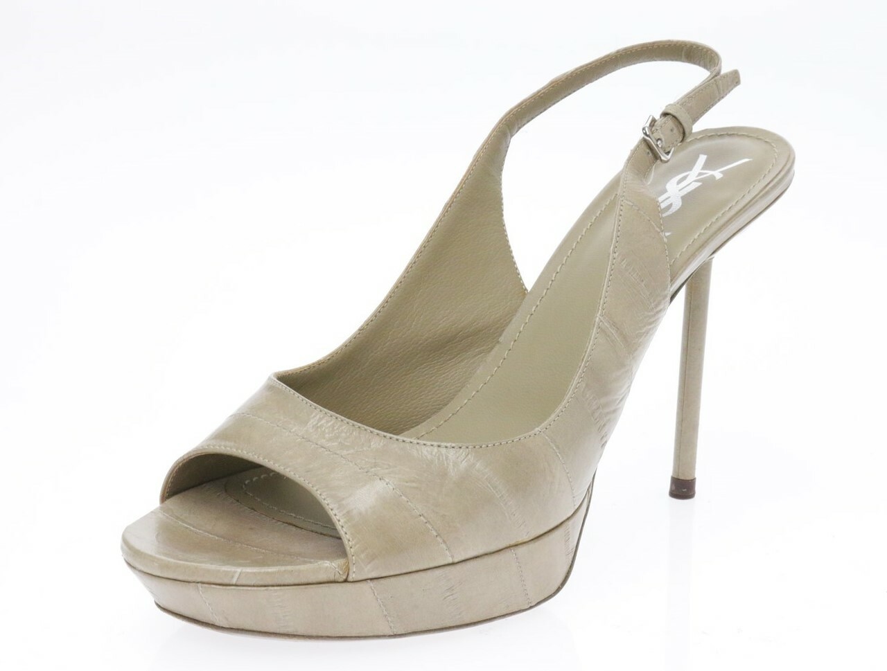 Sandali donna YSL Yves Saint Laurent pelle osso plateau tacco alto misura 41