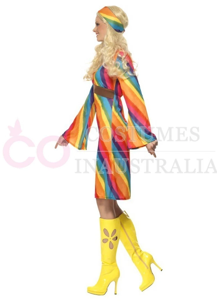 Smiffys Damas 60s 70s Retro Hippie Go Go Niña Disco Disfraz Años 60 Vestido Elegante Foto 3 de 4