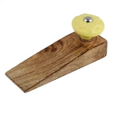 Stoppeur De Porte En Céramique En Forme De Fleur Jaune En Bois - Photo 1/2