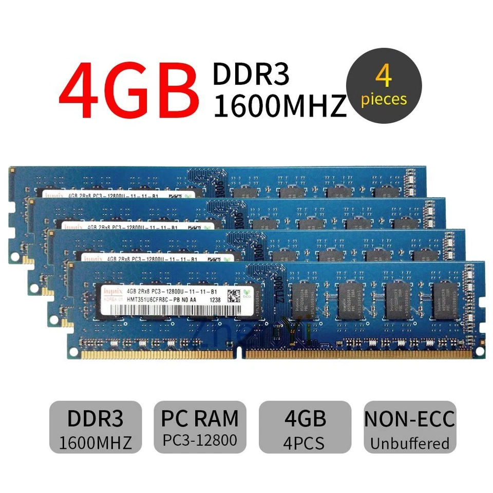 32GB 16GB 8GB 4G PC3-12800 DDR3-1600 DIMM Desktop RAM Intel Memory For Hynix LOT - Image 3 of 4