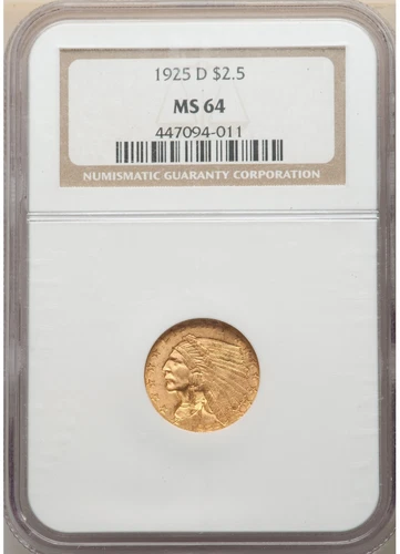 1925-D INDIAN HEAD $2.5 QUARTER EAGLE GOLD NGC MS64