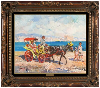 Ignacio Gil Y Sala Original Beach Landscape Painting On Canvas Framed Signed Art