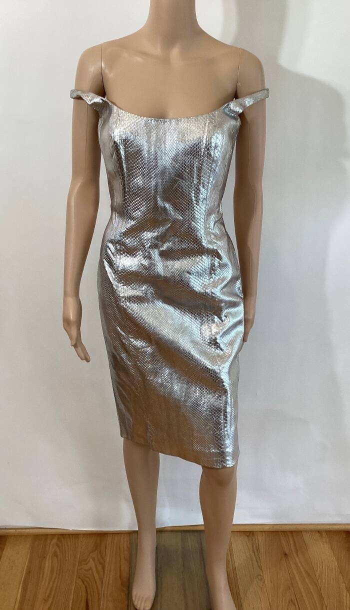 GIANNI VERSACE FW 2000 RUNWAY SEXY METALLIC PYTHON DRESS SIZE 38 image 2