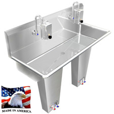 HAND SINK STAINLESS STEEL 2 PERSON MULTI STATION 40" PEDAL VALVE MADE IN AMERICA