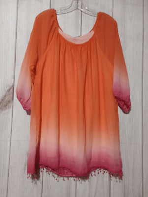 Cal Style Shirt Ladies Large Orange Tunic Chiffon