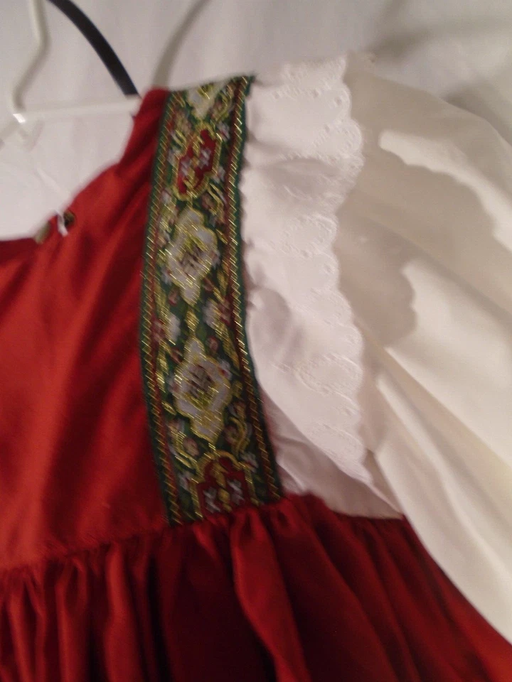 ÚNICO Niñas Talla 4 Costurera Hecho Vintage Estilo Cuento de Hadas Rojo/blanco/verde/ Foto 4 de 4