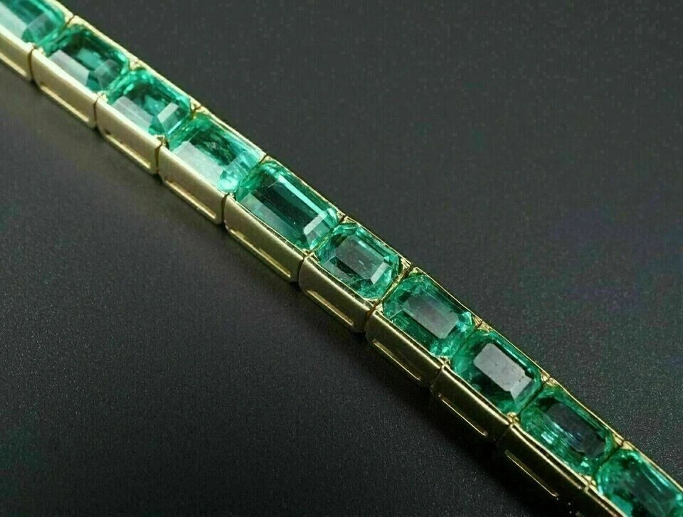 Deslumbrante Brazalete Tenis Esmeralda Verde Natural Certificado Oro Sólido 14k Dije Foto 4 de 4