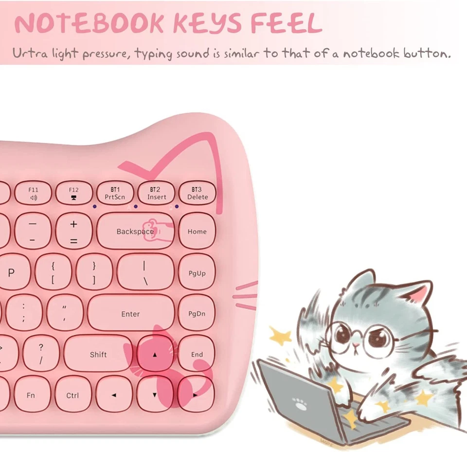 80% Wireless Cute Keyboard Silent Slim Bluetooth Round Matte Keycap for PC Mac - Image 2 of 4