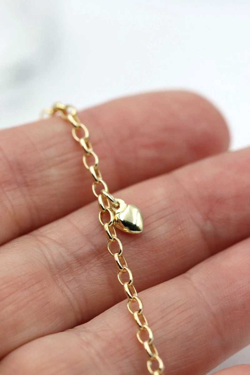 Genuine 9ct Solid Yellow Gold 25cm Belcher Anklet 3 heart charms