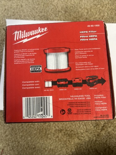 Replacement HEPA Filter for Milwaukee Cordless Vacuum, Model# 49-90-1900 SEALED - Picture 3 of 5