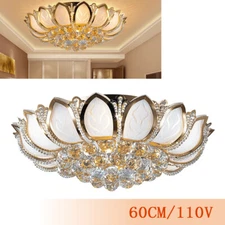 23.5" Elegant Modern Ceiling Light Lamp Pendant Fixture Gold Crystal Chandelier