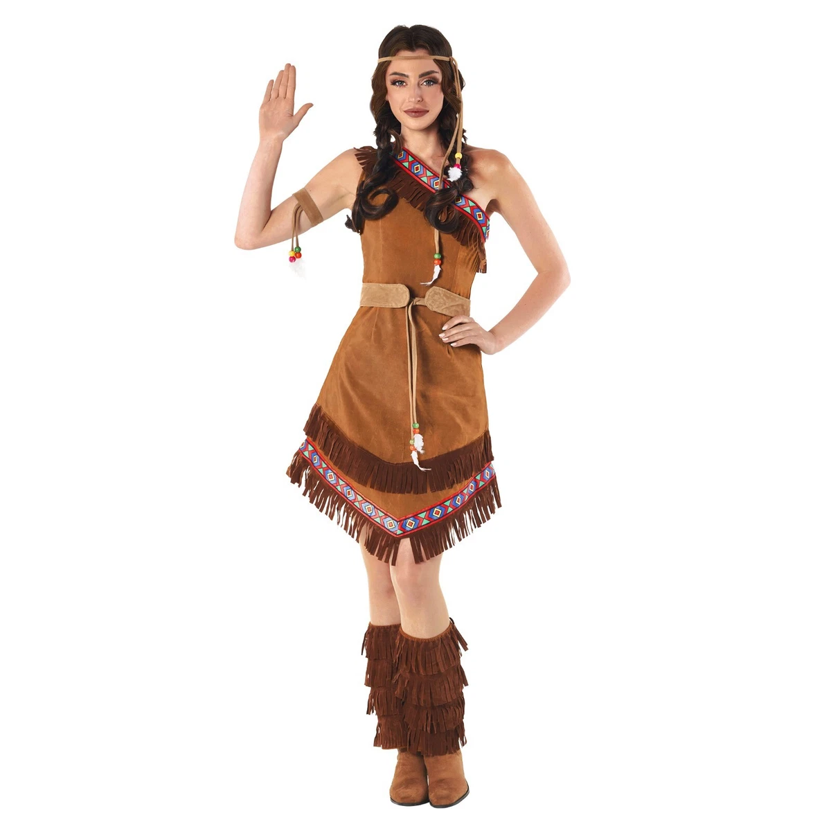 Womens Indian Squaw Girl Costume Ladies Native American Fancy Dress S - XXL