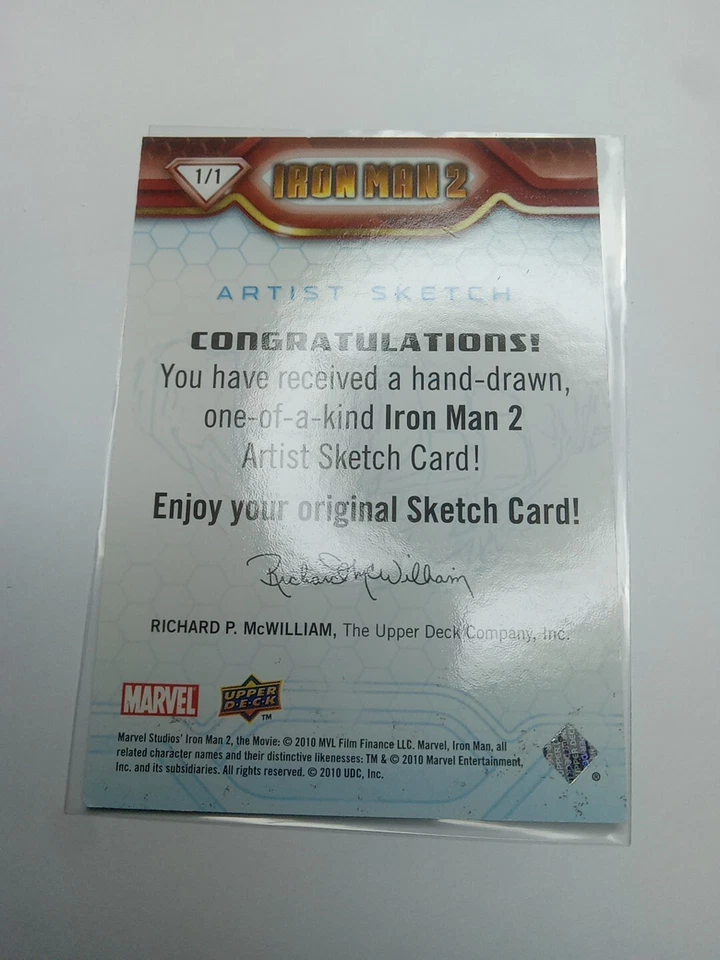 2010 Marvel Iron Man 2 Signed 1/1 Artist Sketch Card Insert Jason Hand Drawn - Image 4 of 4