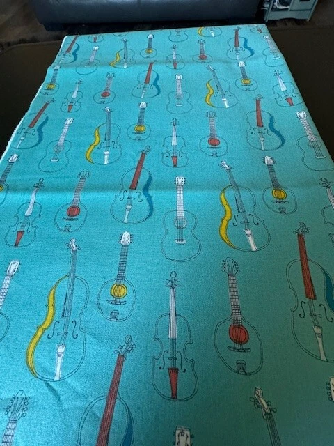 Stringed Instruments Yardage by Fabric Freedom 1.5 Yard x WOF Aqua Violin Bass - Image 2 of 3