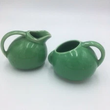 Vintage Creamer Open Sugar 40's-50's Style Celedon Green Glaze Approx. 3"