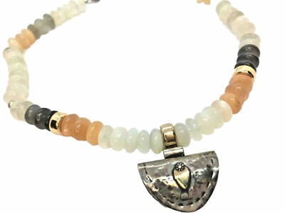 Vintage dreifarbige durchscheinende grüne Jade Jadeit Perlen Sterlingsilber Halskette