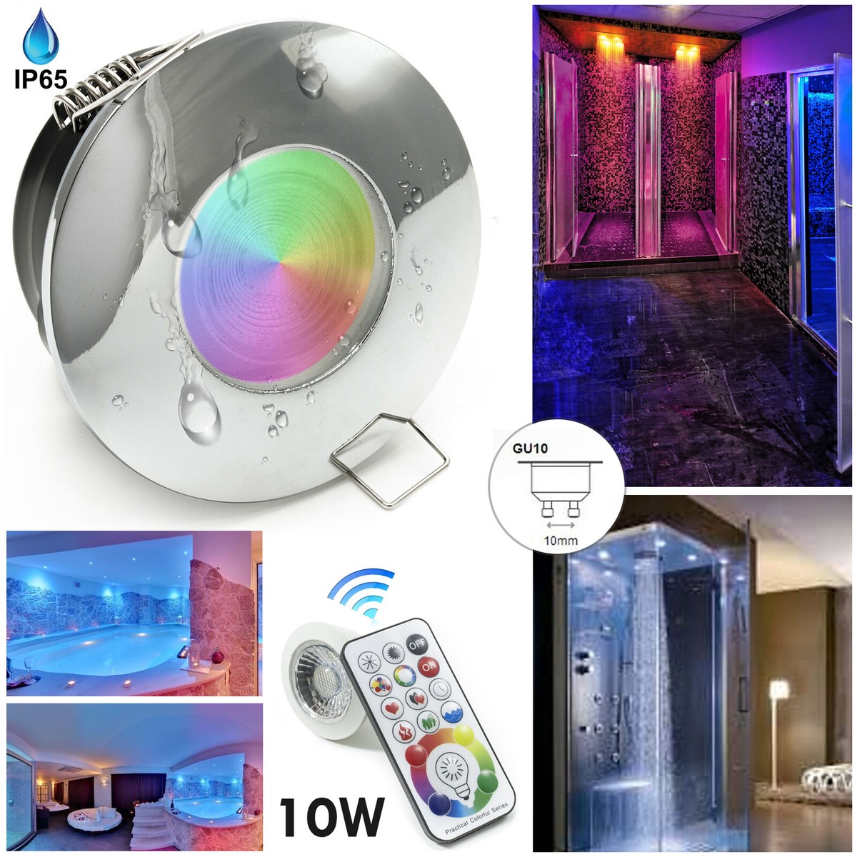 Faretto LED Incasso Bagno IP65 Bianco RGBW 5W GU10 Cromoterapia Doccia