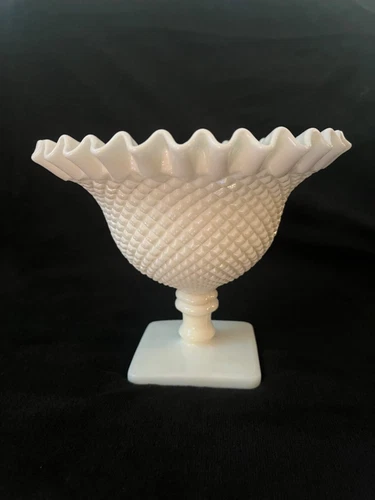Westmoreland White Milk Glass English Hobnail Wedding Bowl Compote Dish Vintage