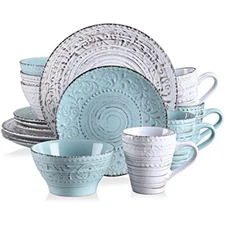 vancasso VINE Embossed Dinnerware Set Stoneware 16Piece Plate Bowl Service for 4