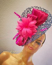 Aimee Fuller Kentucky Derby Fascinator Hot Pink Berry Navy Blue Royal Ascot Hat