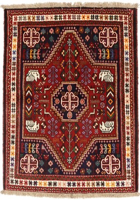 Handmade Wool Red Tribal Oriental Rug Equestrian Design Decor Carpet 3'4X4'7 ft