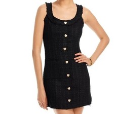 Aqua Tweed Tank Mini Dress Heart Buttons XS New Party Career Professional Love