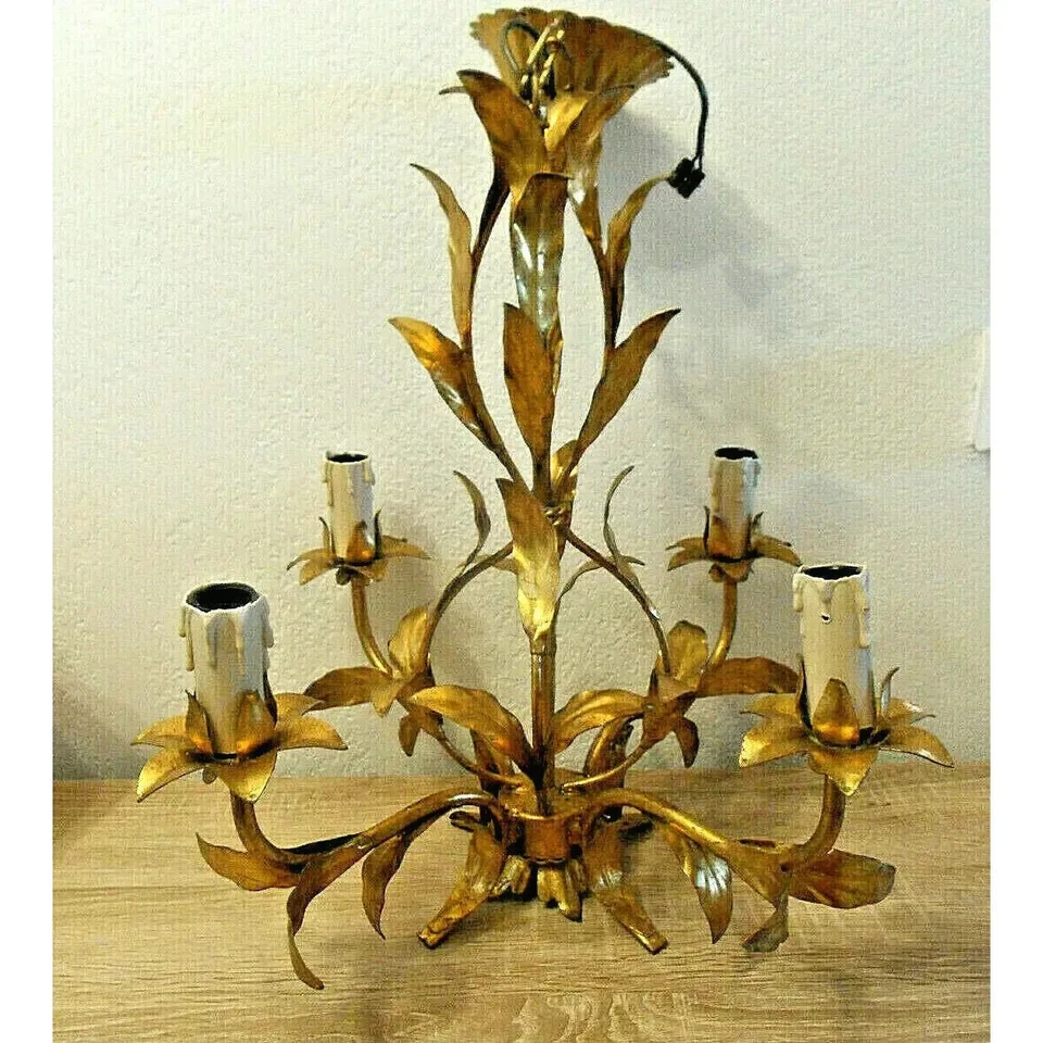 1940's French Regency Gilt Metal Palm Form Chandelier style Bagues - Image 4 of 4