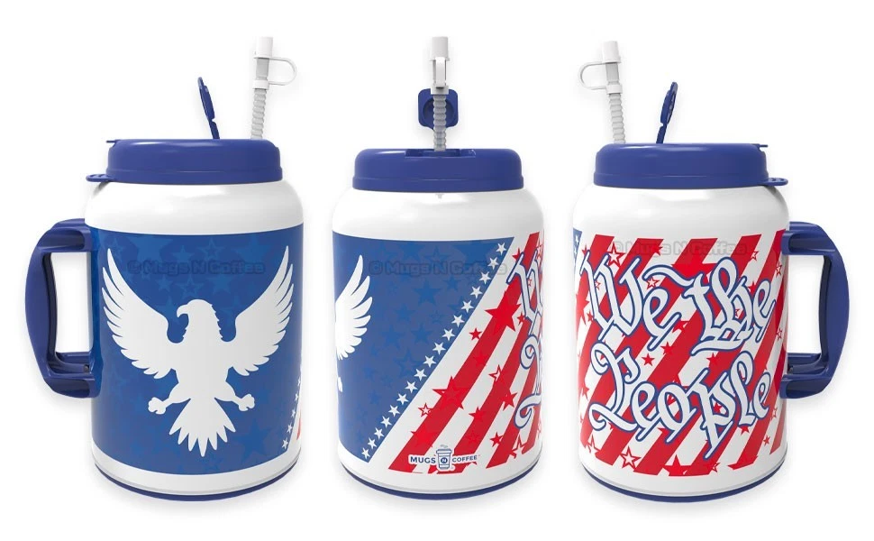 Mugs N Coffee 100 oz We The People Mug with Reusable Straw - BPA Free - Made In The USA - American Flag Mug with Eagle