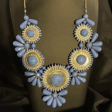Vintage Angelite Statement Bibb Necklace by Zad Heavy Fabulous Piece In Blue