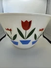 Vintage Fire King Tulips White Milk Glass 7.5” Mixing Bowl RARE flowers 1940 MCM