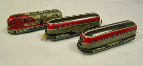 TIN LITHO 1950s JAPAN NEW YORK CENTRAL WIND UP TRAIN SET ~ Marx Like ~ Working!