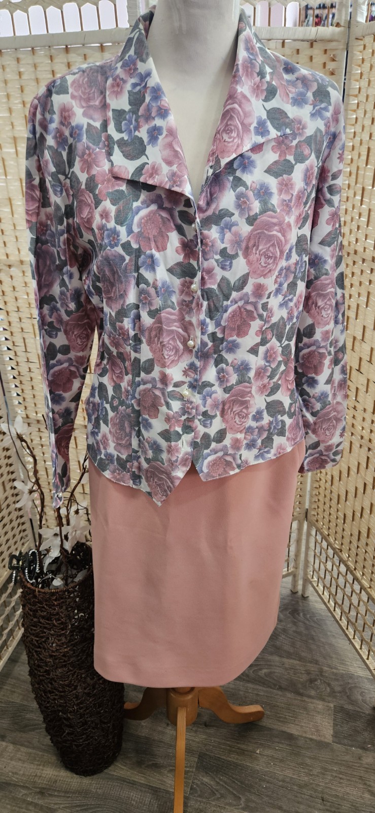 Rare Vintage 80s Etam Rose Floral 3 Piece Skirt Suit Size 12-14 image 8