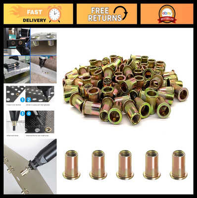 50PCS M12 Rivet Nuts Kit - Carbon Steel Flat Head Nutserts for Automotive, Furni