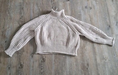 Cremefarbener Strickpulli mit Stehkragen Gr. M 
