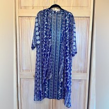 Gypsies Moondust Boho Floral Print Long Open Front Kimono Duster size XS