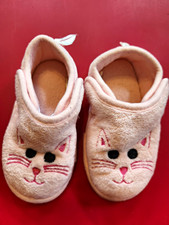 Girls Pink Embroidered Cat Face Slippers Plastic Sole US 8 M