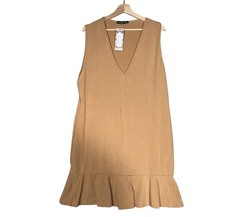 New Boohoo Womens Sz 1X Brown Rib Frill Hem Plunge Neck Dress Holiday Christmas