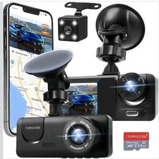 3 Channel Dash Cam WiFi FHD 1080P Car Camera 64GB TF Card, Front Dash.