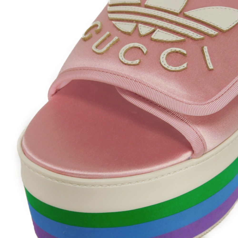 GUCCI Sandals Trefoil Platform 38 1/2 Pink Thick Sole Multicolor 25.5cm Logo Sil thumbnail 14