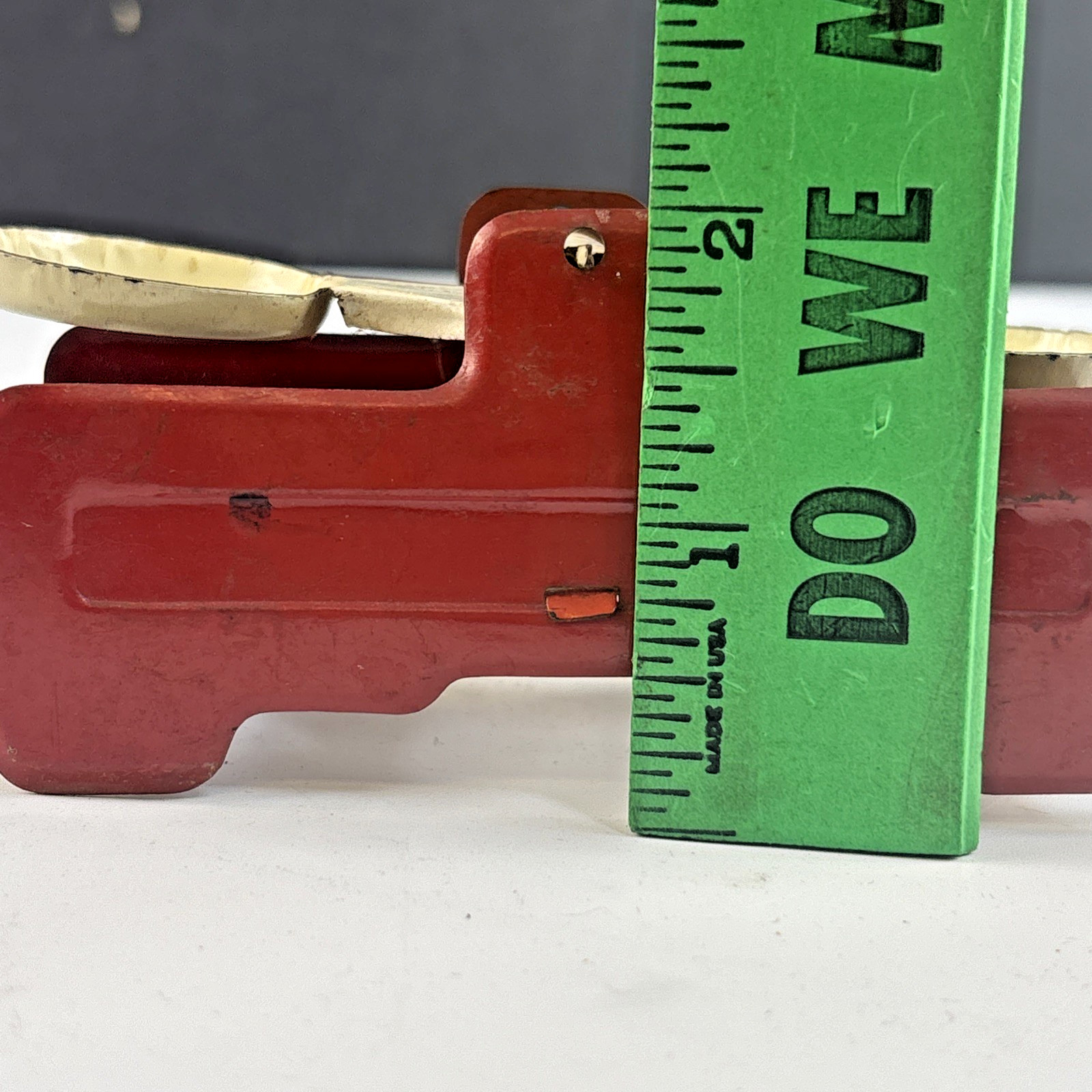 Vintage 1950's Tin Toy Balance Scale Miniature Red & White