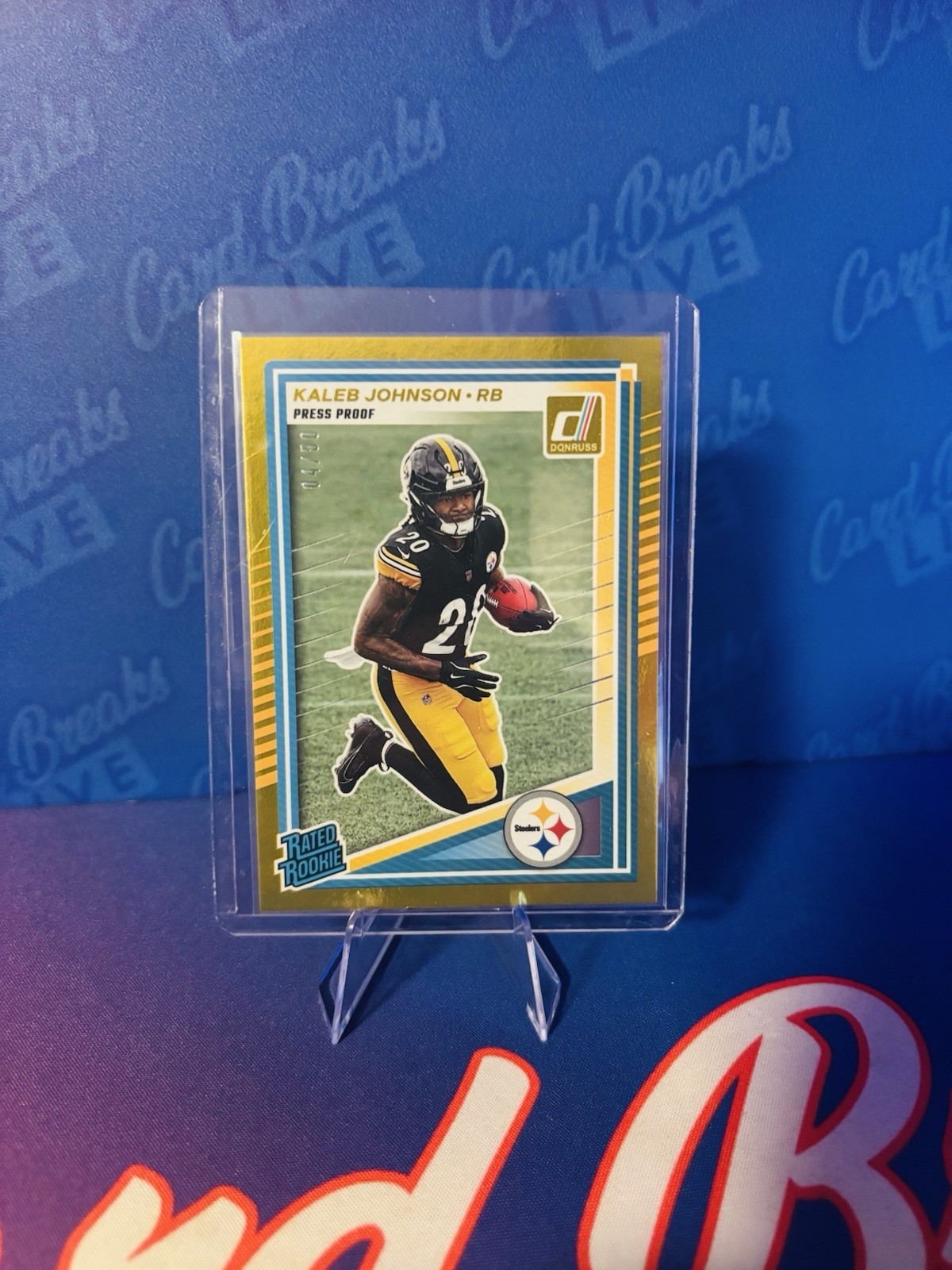 2025 Panini Donruss Rated Rookie Kaleb Johnson Gold Press Proof /50 Steelers#322