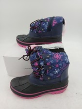 Dream Pairs KRIVER-1 Boots Kids Size 5 Navy Pink Snowflake Winter Faux Fur Lined