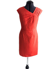 Tahari Arthur S. Levine Sheath Dress, Orange Sleeveless Textured Lined, Size 8
