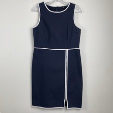 Ann Taylor Sleeveless Mini Navy White Trim Sheath Career Chic-8p