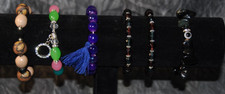 Lot of 6 Beaded Stretch  Charm Bracelets   Boho Gemstone Glass Tassel Set