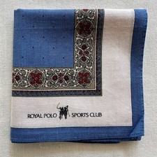 Vintage Handkerchief Blue Cotton Polka Dot Border Antique Pocket Square 17" M