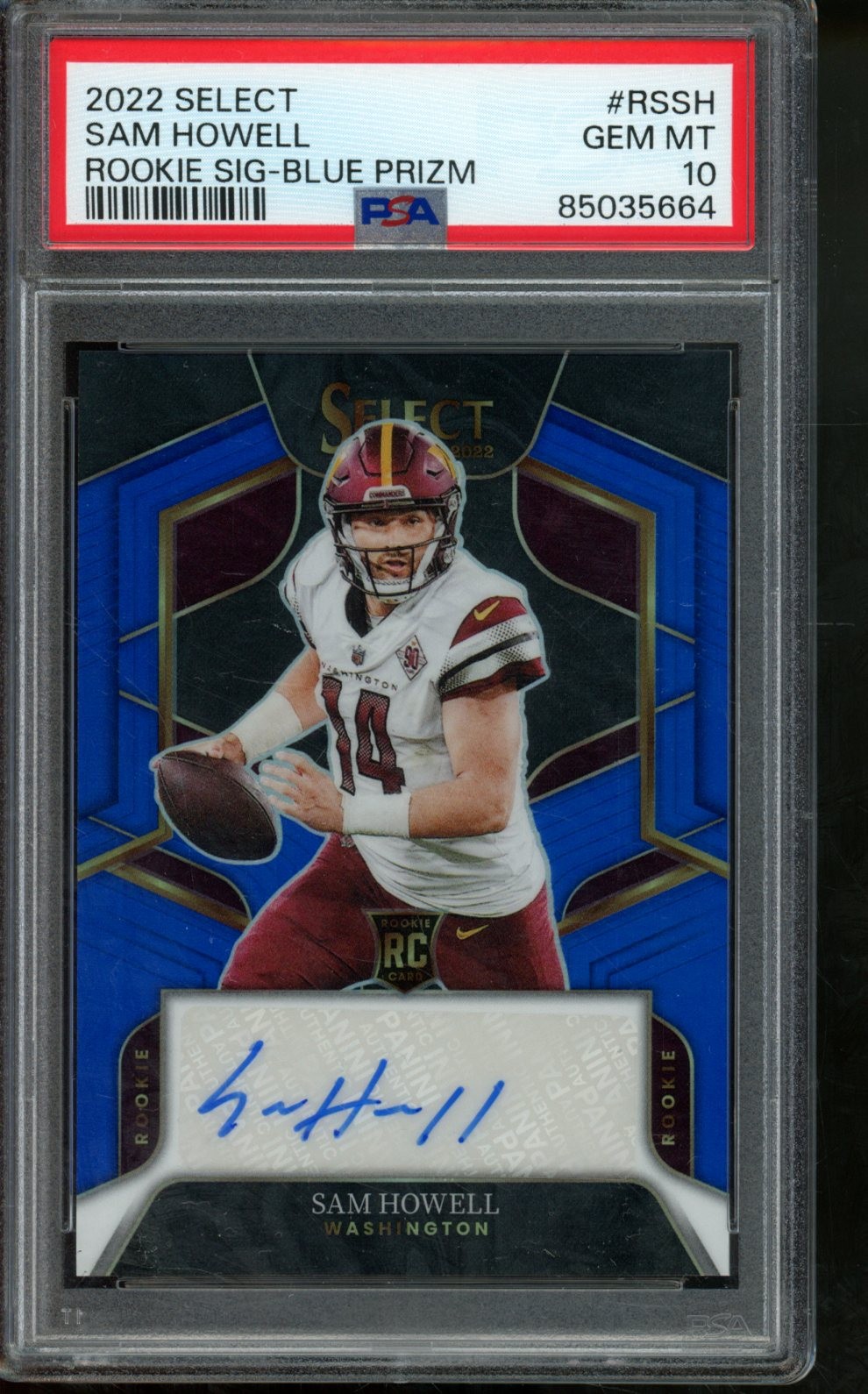 2022 Panini Select Sam Howell Rookie Signatures Blue Auto /75 PSA 10 #RS-SH RC
