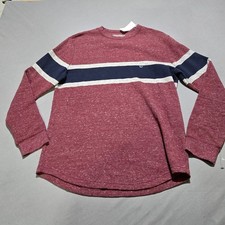 new American Eagle Thermal Shirt Mens Medium Burgundy Striped Waffle Long Sleeve