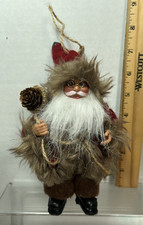 Faux Fur Woodland Plastic Santa Christmas Ornament